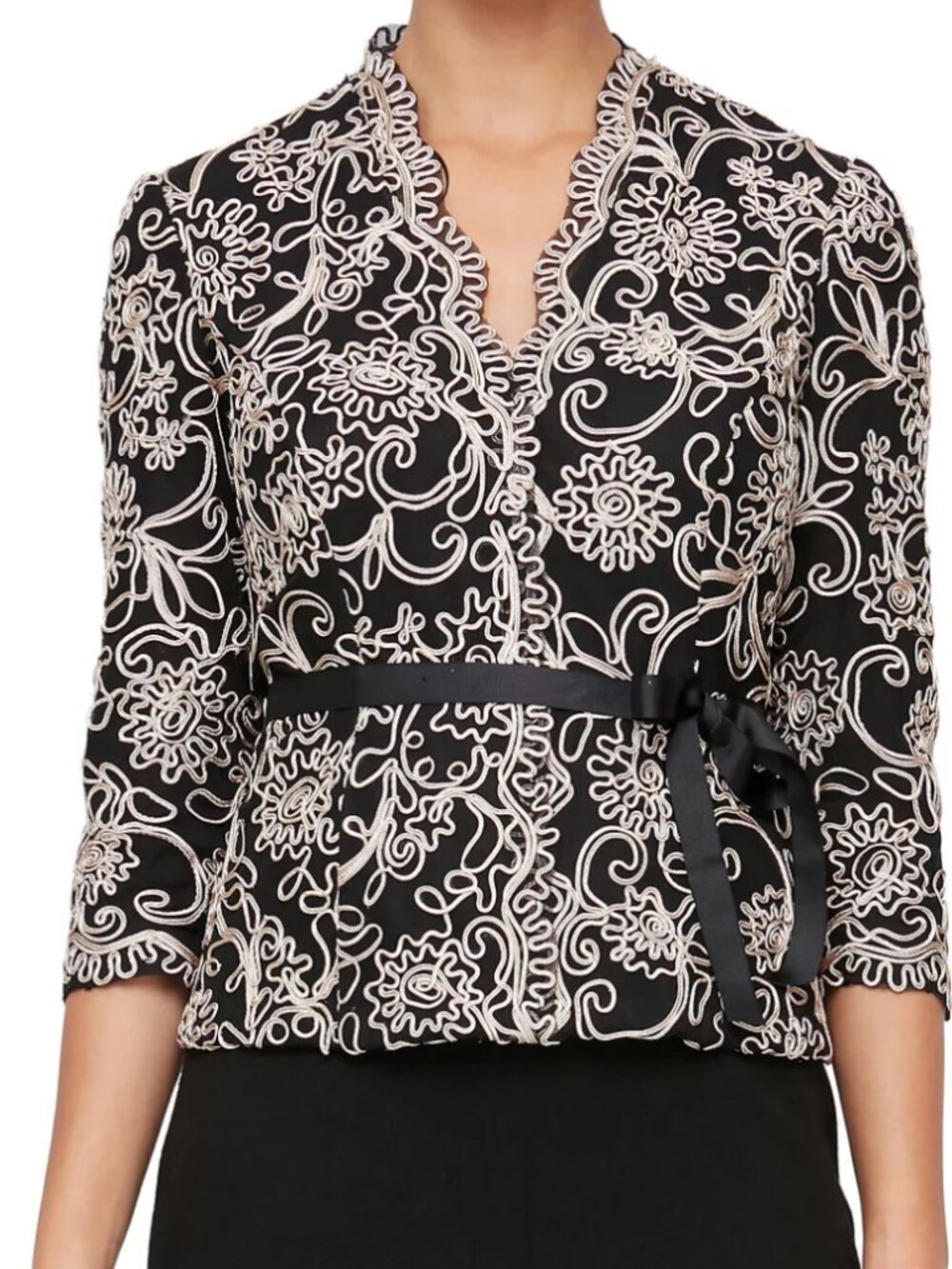 Alex Evening Petite Small Black and Pink Lace Top, New with Tags